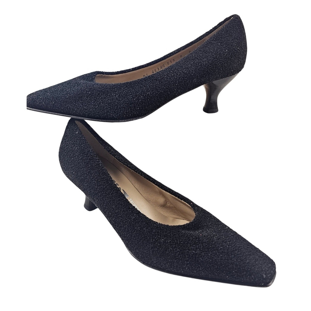 Salvatore Ferragamo Black Wool Textured Pumps Women’s 8 B Narrow Italy Vintage
